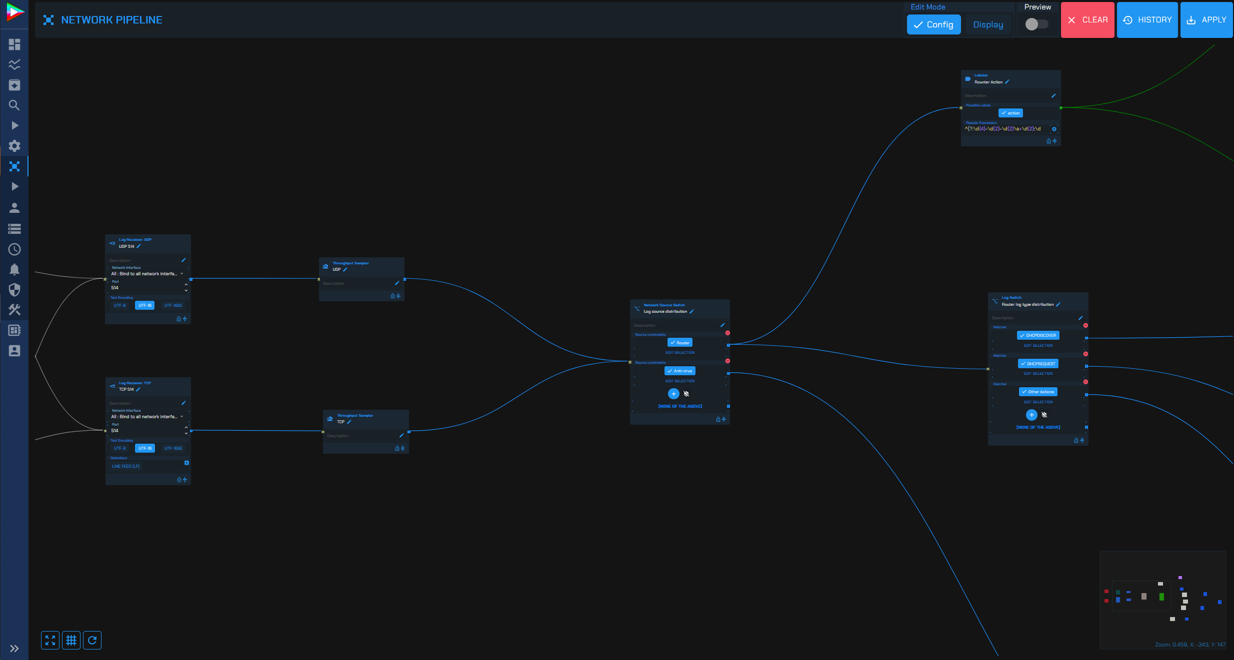 Log Management System Processing Pipeline Editor